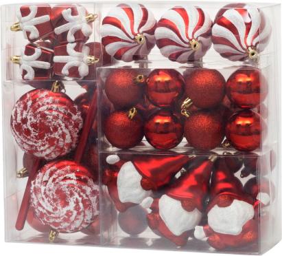 Set 47 globuri roșii pentru brad MagicHome, mix modele festive