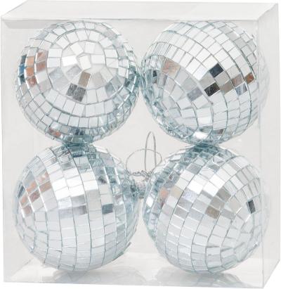 Set 4 globuri disco argintii MagicHome pentru bradul de Crăciun, 8 cm