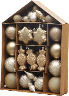 Set globuri de Craciun MagicHome, 32 piese, sampanie, mix decorativ