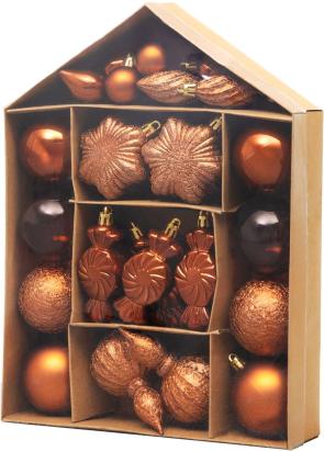Set globuri și ornamente de Crăciun MagicHome, 32 piese, cupru