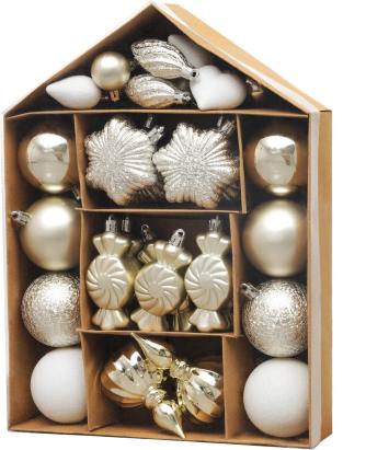 Set globuri și ornamente de Crăciun MagicHome, 32 piese, bej