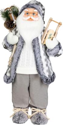 Decoratiune de Craciun Mos Craciun cu sanie, alb-gri, 60 cm
