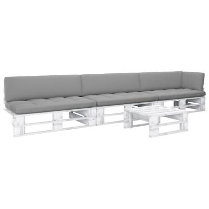 Set mobilier din paleți cu perne, 4 piese, alb, lemn pin tratat GartenMobel Dekor