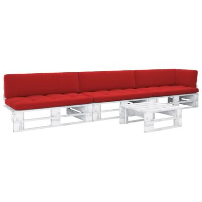 Set mobilier din paleți cu perne, 4 piese, alb, lemn pin tratat GartenMobel Dekor
