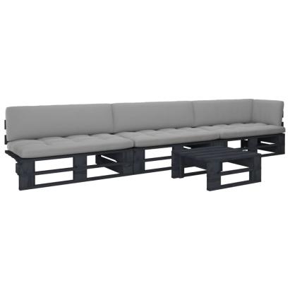 Set mobilier paleți cu perne, 4 piese, negru, lemn pin tratat GartenMobel Dekor
