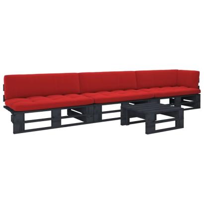 Set mobilier paleți cu perne, 4 piese, negru, lemn pin tratat GartenMobel Dekor