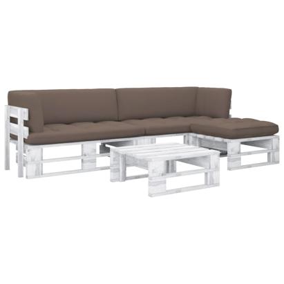 Set mobilier din paleți cu perne, 4 piese, alb, lemn pin tratat GartenMobel Dekor
