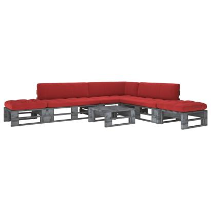 Set mobilier din paleți cu perne, 6 piese, gri, lemn pin tratat GartenMobel Dekor