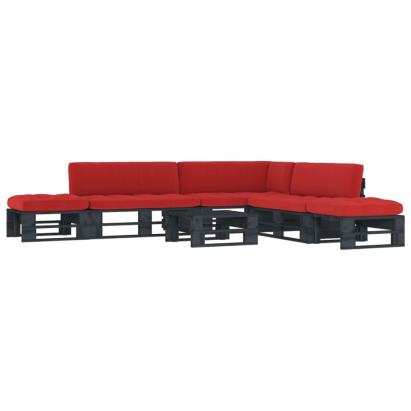 Set mobilier paleți cu perne, 6 piese, negru, lemn pin tratat GartenMobel Dekor
