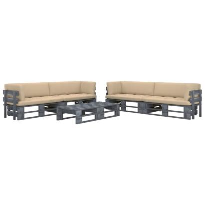 Set mobilier din paleți cu perne, 6 piese, gri, lemn pin tratat GartenMobel Dekor