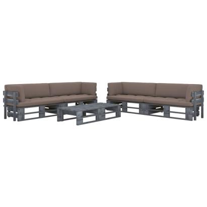 Set mobilier din paleți cu perne, 6 piese, gri, lemn pin tratat GartenMobel Dekor