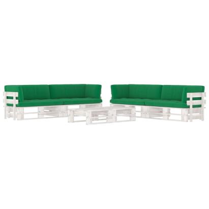 Set mobilier din paleți cu perne, 6 piese, alb, lemn pin tratat GartenMobel Dekor