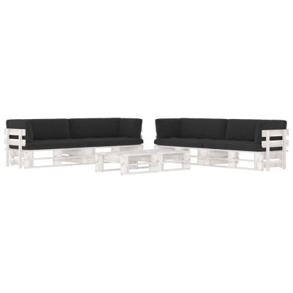 Set mobilier din paleți cu perne, 6 piese, alb, lemn pin tratat GartenMobel Dekor