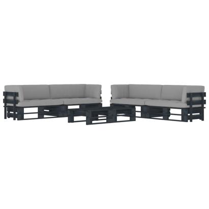 Set mobilier paleți cu perne, 6 piese, negru, lemn pin tratat GartenMobel Dekor