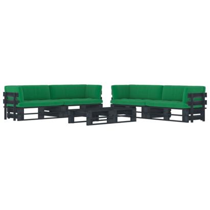 Set mobilier paleți cu perne, 6 piese, negru, lemn pin tratat GartenMobel Dekor