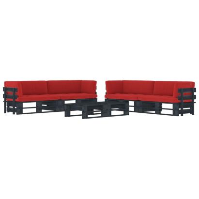 Set mobilier paleți cu perne, 6 piese, negru, lemn pin tratat GartenMobel Dekor
