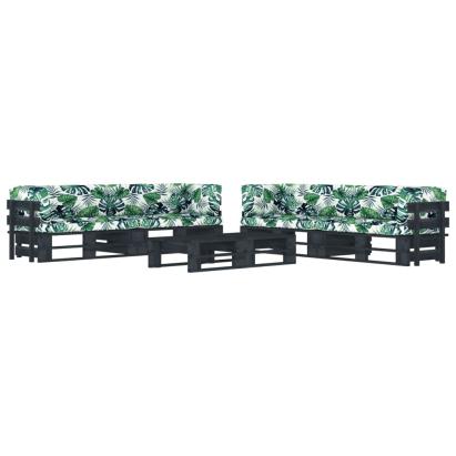 Set mobilier paleți cu perne, 6 piese, negru, lemn pin tratat GartenMobel Dekor