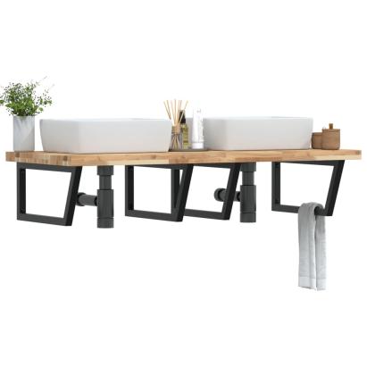 Raft pentru lavoar montat pe perete, oțel și lemn masiv acacia GartenMobel Dekor