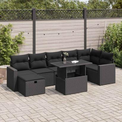Set mobilier de grădină cu perne, 8 piese, negru, poliratan GartenMobel Dekor