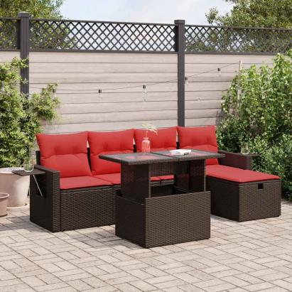 Set mobilier grădină perne 6 piese maro poliratan GartenMobel Dekor