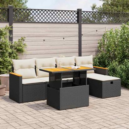 Set mobilier de grădină cu perne, 6 piese, negru, poliratan GartenMobel Dekor