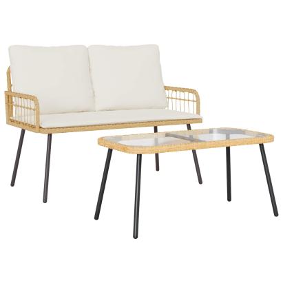 Set de masă pentru grădină cu pernă 2 pcs natural poliratan GartenMobel Dekor