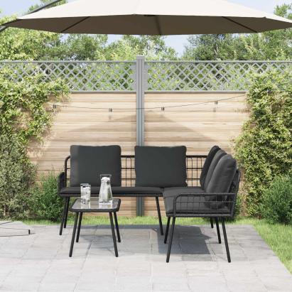 Set de canapele pentru grădină cu pernă 2 pcs Negru poliratan GartenMobel Dekor