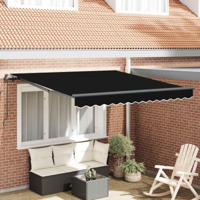Cortina Retractabilă Negru 300 x 250 cm Poliester și oțel GartenMobel Dekor