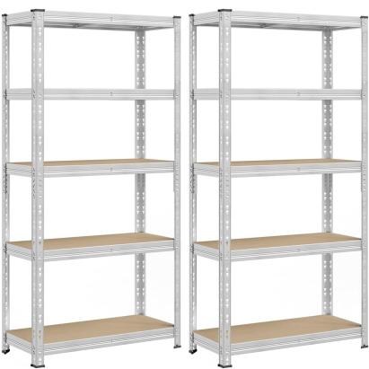 Set 2 rafturi metalice Songmics cu 5 polite reglabile, 875 kg, argintiu
