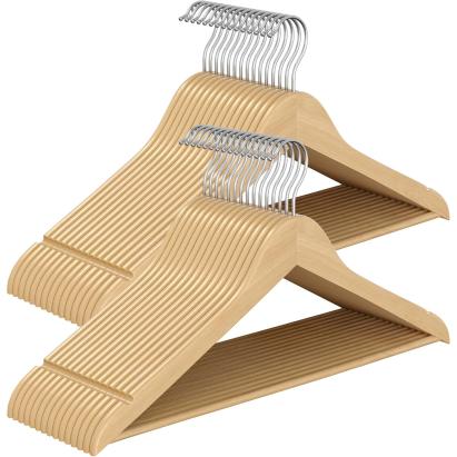 Set 30 umerase din lemn SONGMICS, 43 cm, cu bară pantaloni și cârlige 360°