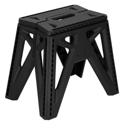 Scaun pliabil tip scară, compact, cu mâner, 150 kg, negru, 38x25x34 cm