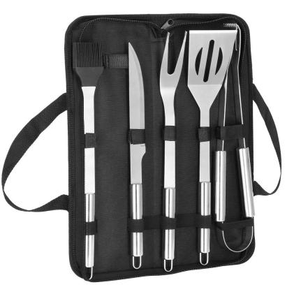 Set ustensile pentru gratar din inox, 5 piese, cu husa transport