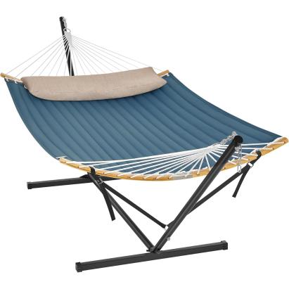 Hamac SONGMICS cu suport metalic reglabil, perna si captuseala, 200 kg, albastru