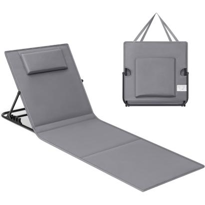Șezlong pliabil de plajă SONGMICS, cu tetieră și spătar reglabil, gri