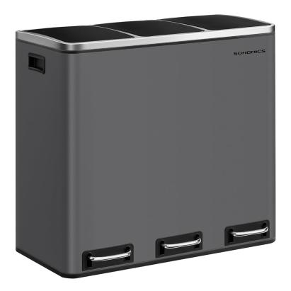 Coș de gunoi pentru colectare selectivă Songmics, 3 x 18L, gri mat