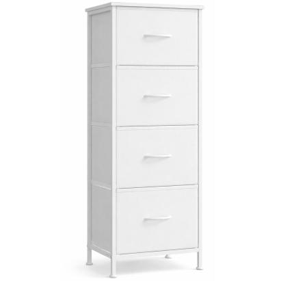 Comodă SONGMICS albă cu 4 sertare textile, blat MDF și cadru metalic