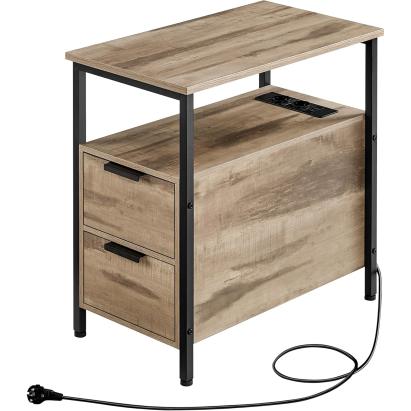 Noptieră VASAGLE maro cu priză integrată, 2 sertare și rafturi, 60x35x61 cm
