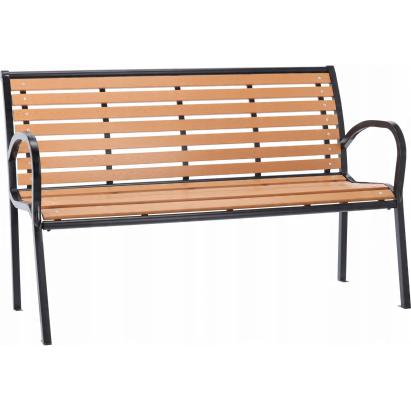 Banca de gradina maro cu cadru metalic si PVC imitatie lemn, 125 cm