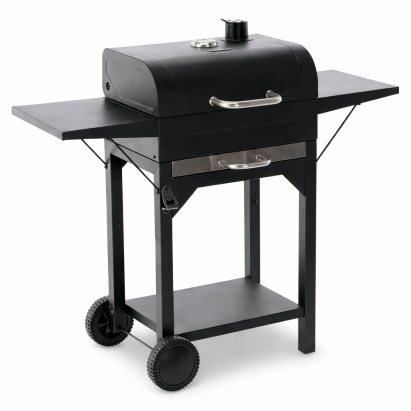 Gratar pe carbuni pentru gradina cu capac, termometru si rafturi 51x34 cm