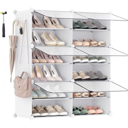 Dulap pantofi modular SONGMICS cu 6 compartimente, usi si cadru metalic, alb