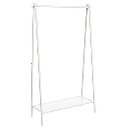 Suport haine metalic SONGMICS cu bara si raft inferior, alb, 93x34x153 cm