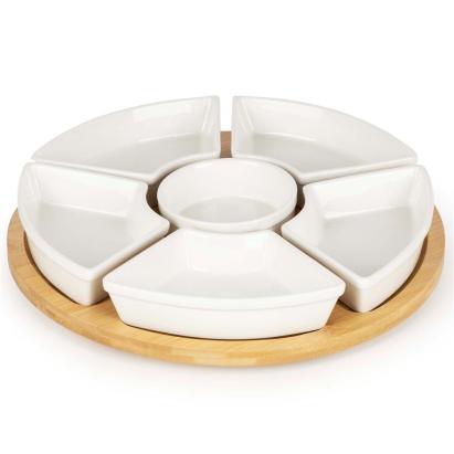 Set de servire rotativ din bambus cu 6 boluri din porțelan, 30 cm