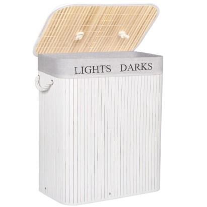 Cos de rufe cu capac, 2 compartimente si sac detasabil, 100L, bambus