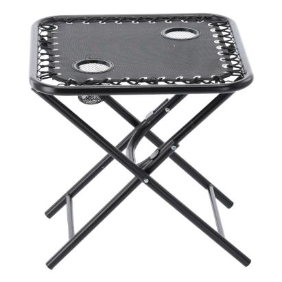Masă pliabilă pentru camping și picnic, cu suporturi pahare, 50x50x50 cm, negru