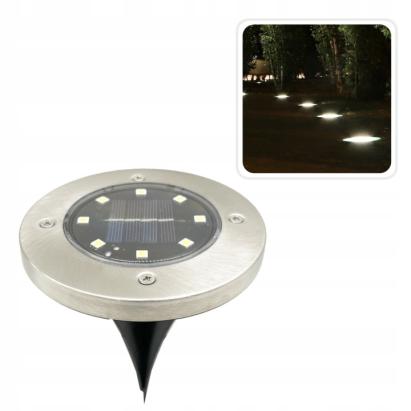 Set 4 lămpi solare de sol pentru grădină, 8 LED/lampă, IP44, argintiu