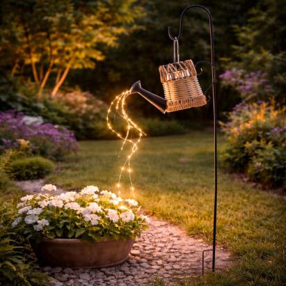 Lampa solara de gradina tip stropitoare din ratan, 33 LED, alb cald, IP44, maro