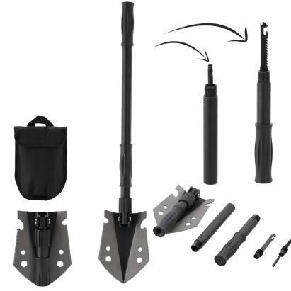 Lopata pliabila multifunctionala 9 in 1 din otel, telescopica, 70 cm