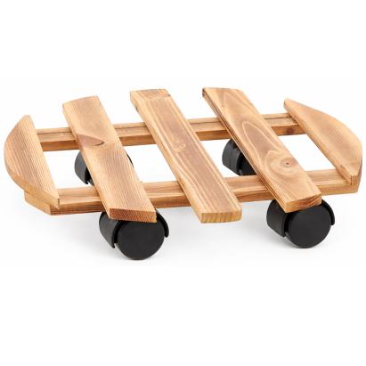 Suport ghiveci cu roti din lemn, 36 cm, maro natur, pentru interior si terasa