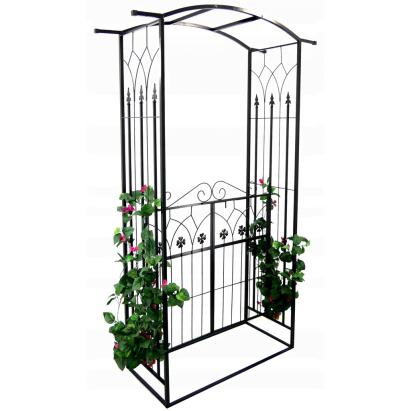 Pergola metalica de gradina cu poarta pentru plante cataratoare, 106x50x217 cm, negru