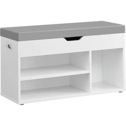 Pantofar cu banca VASAGLE, 3 compartimente, sezut tapitat, alb